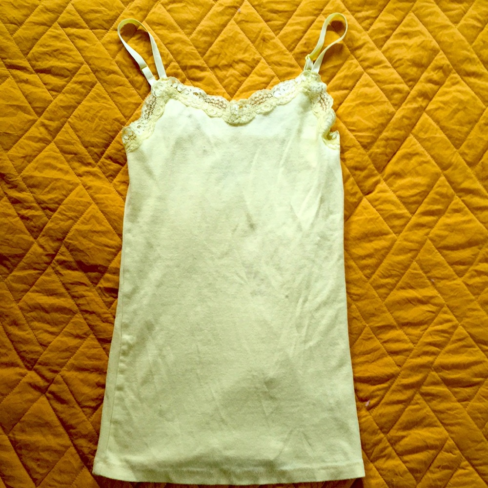 Faded Glory Light Yellow Lace-Trimed Tank